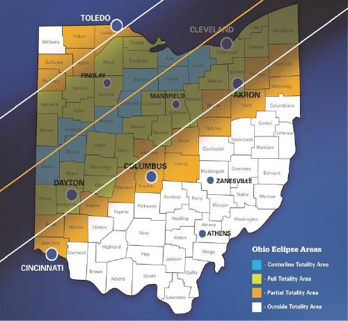 Mapa de cobertura del eclipse en Ohio