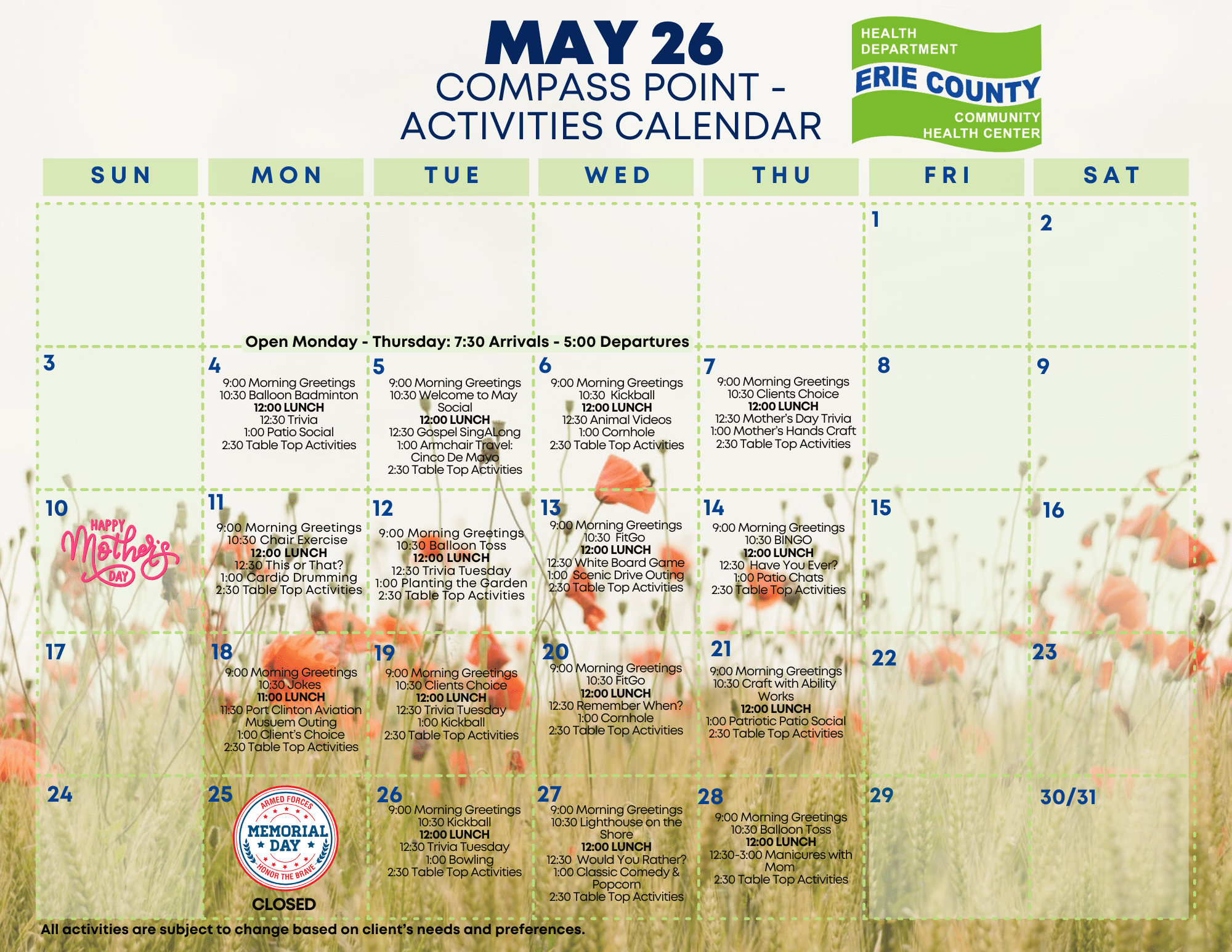 May 2026 Activity Calendar