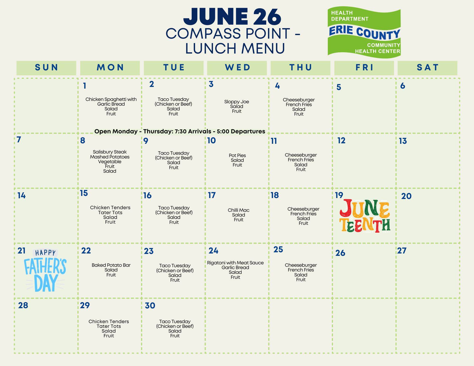 Compass June Lunch Menu Graphic